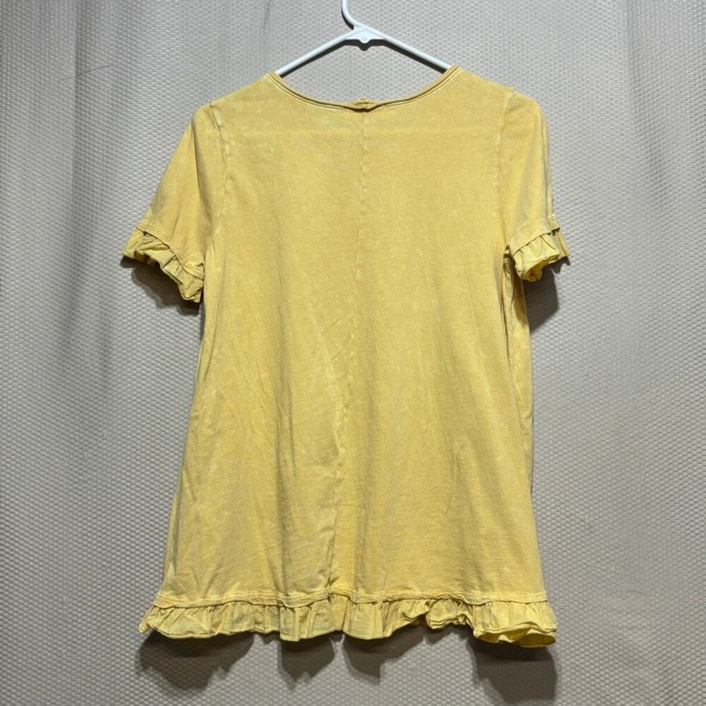 Altar'd State Women's Small Yellow Ruffle Short Sleeve T-Shirt Boho Casual - Picture 8 of 8